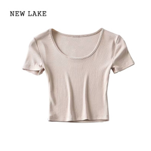 NEW LAKE泫雅风性感修身显瘦短袖t恤女夏基础款圆领紧身短款露脐打底上衣