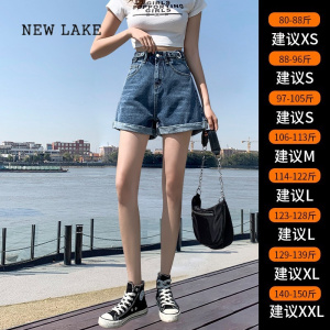 NEW LAKE牛仔短裤女夏季2024年新款薄款高腰潮ins显瘦宽松卷边a字阔腿热裤