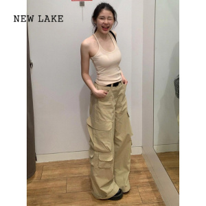 NEW LAKE韩版hiphop杏色吊带背心女夏季修身显瘦高级感别致休闲百搭上衣潮