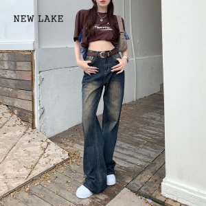 NEW LAKE美式高街复古微喇叭牛仔裤女夏季新款高腰显瘦垂感直筒拖地阔腿裤