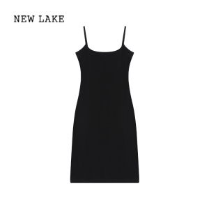 NEW LAKE辣妹针织黑色吊带裙女装夏季修身收腰灰色连衣裙纯欲风包臀裙短裙