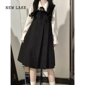 NEW LAKE日系学院风小个子背带裙两件套女春秋奶乖裙学生娃娃领衬衫连衣裙