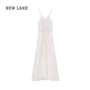 NEW LAKE设计感小众蕾丝吊带连衣裙女夏季温柔风开衫外套收腰长裙两件套装
