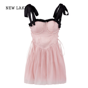NEW LAKEparty粉色吊带连衣裙女小个子法式生日小礼服派对蓬蓬公主裙裙子