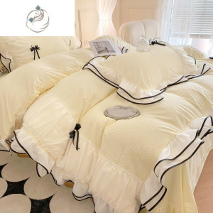 舒适主义韩式公主风泡泡纱床上四件套床单花边被套被罩春夏季少女心床品4