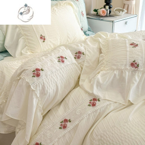 舒适主义法式泡泡纱水洗棉四件套公主风夏季花边床单床上用品女被套三件套