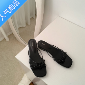 SUNTEK法式粗跟夹趾凉拖鞋女外穿2023年新款细带韩版小众低跟人字拖凉鞋