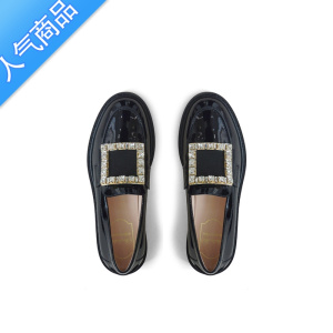 SUNTEK乐福鞋女2023新款百搭英伦漆皮水钻方扣黑色小皮鞋厚底单鞋