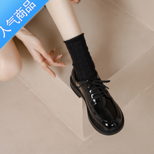 SUNTEK乐福鞋女鞋子新款2023春秋系带黑色JK洛丽塔软底单鞋小皮鞋
