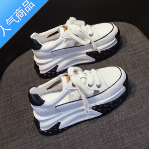 SUNTEK内增高老爹鞋女鞋2023年夏季新款厚底镂空透气运动凉鞋小白鞋