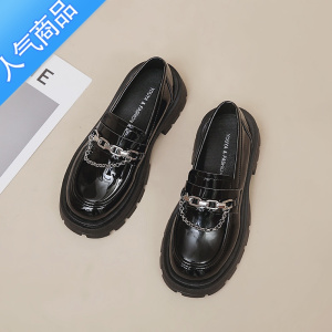 SUNTEK乐福鞋女2022夏季新款复古设计感小众厚底黑色配裙子英伦风小皮鞋