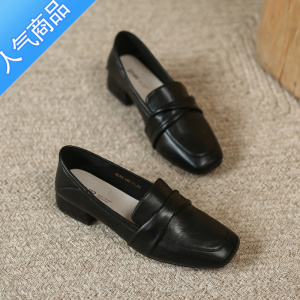 SUNTEK乐福鞋女2023年夏季新款英伦风休闲单鞋小皮鞋粗跟一脚蹬女鞋