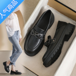 SUNTEK小皮鞋女2023新款夏季英伦风黑色职业软底工作薄款舒适乐福鞋