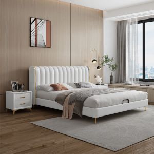 百冠环球 轻奢科技布床1.8米主卧双人床现代简约实木床奶油风1.5米储物床