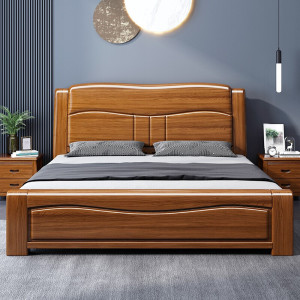 百冠环球 胡桃木床 实木床双人床1.8米1.5m升级加厚款新中式皮靠软包床头婚床大床现代床卧室家具