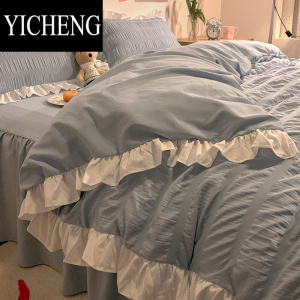 YICHENG韩式床品四件套磨毛冬季水洗棉床裙床单被套罩床上用品宿舍三件套