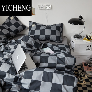 YICHENG简约水洗棉四件套格子被套床笠床单人宿舍学生夏季三件套床上用品