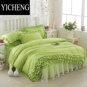YICHENG韩版公主蕾丝床裙式床罩式4四件套纯色花边被套床套1.5/1.8多件套