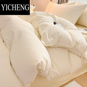 YICHENG日式纯色水洗棉床上四件套100床品宿舍床单人三件套被套4