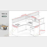 韶优 员工T型两人位屏风桌PF-T02