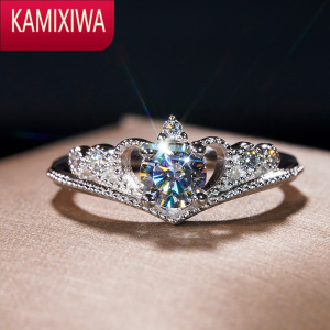 KAMIXIWA白金V型爱心指环戒指群镶皇冠四爪莫桑石钻戒女时尚轻奢设计感