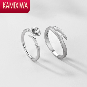 KAMIXIWA荆棘玫瑰银戒指情侣一对女男情侣款小众设计对戒可调节刻字指环
