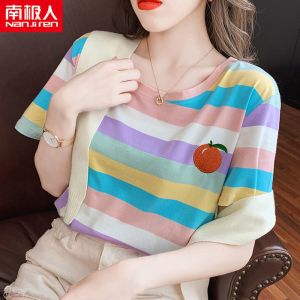 盐系短袖T恤女宽松新款潮韩版条纹衣服ins上衣