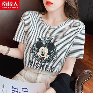 黑色条纹T恤短袖女ins潮宽松新款夏装韩版盐系上衣