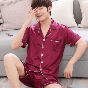 睡衣男士夏季冰丝短袖薄款夏天绸家居服两件套装宽松