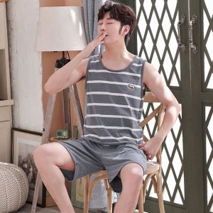 男士睡衣男夏季薄款套装背心短裤宽松加大码夏天家居服