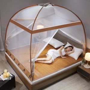 [免安装蚊帐+支架套装]蒙古包加密宿舍拉链家用防尘顶文蚊帐
