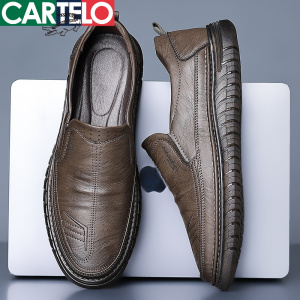 [线下专柜同款]卡帝乐鳄鱼(CARTELO)新款潮流真皮一脚蹬男鞋皮鞋休闲鞋板鞋