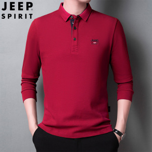 JEEP SPIRIT吉普秋季新款长袖体恤男纯棉中青年男士纯色翻领POLO衫
