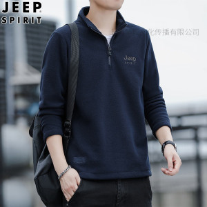 JEEP SPIRIT半拉链套头卫衣男秋新款男士纯色打底衫休闲抓绒