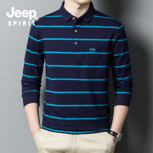 JEEP SPIRIT吉普男士翻领POLO衫夏装新款长袖条纹T恤