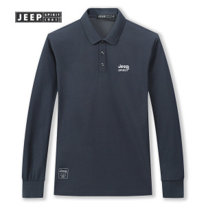 JEEP SPIRIT2024春秋男士长袖翻领纯色T恤宽松休闲加厚保暖Polo衫