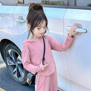 女童秋款套装新款韩系童装连帽衫休闲阔腿裤运动秋季两件套潮