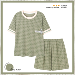 浪莎睡衣女夏季纯棉薄款短袖短裤可爱夏天休闲可外穿家居服两件套