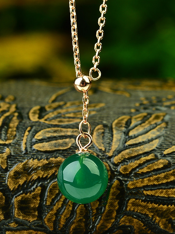 帛兰梓韵 天然冰种绿玉髓单珠项链时尚女款满绿玉项链